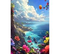 DPHERO Coastline Diamond Painting Kits for Beginners Adults,5D DIY Seascape Diamond Art Kits,Round Full Drill Flowers Diamond Painting Art,DIY Painting by Numbers Diamond Art Painting 12x16 inch