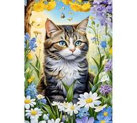 DPHERO Cute Kitten Diamond Painting Kits for Beginners Adults,5D DIY Cat Diamond Art Kits,Round Full Drill Colorful Flowers Gem Art Crafts,DIY Painting by Numbers for Home Wall Decor 12x16 inch