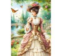 DPHERO DIY Beauty Diamond Painting Kits for Adults,5D Vintage Lady Diamond Art Kits for Beginners,Round Full Drill Flower Diamond Painting Art,DIY Painting by Numbers Diamond Art Painting 12x16 inch