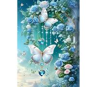 DPHERO DIY Blue Rose Diamond Painting Kits for Adults,5D Butterfly Diamond Art Kits for Beginners,Round Full Drill Flowers Diamond Painting Art,DIY Painting by Numbers Diamond Art Painting 12x16 inch