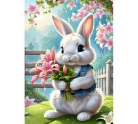 DPHERO DIY Bunny Diamond Painting Kits for Adults,5D Flowers Diamond Art Kits for Beginners,Round Full Drill White Rabbit Diamond Painting Art,DIY Painting by Numbers Diamond Art Painting 12x16 inch