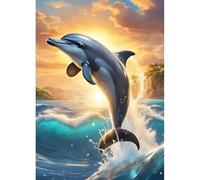 DPHERO DIY Dolphin Diamond Painting Kits for Adults,5D Dolphin Diamond Art Kits for Beginners,Round Full Drill Sunset Diamond Painting Art,DIY Painting by Numbers Diamond Art Painting 12x16 inch