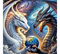 DPHERO DIY Good and Evil Diamond Painting Kits for Adults,5D Dragon Diamond Art Kits for Beginners,Round Full Drill Earth Diamond Painting Art,DIY Painting by Numbers Diamond Art Painting 12x12 inch