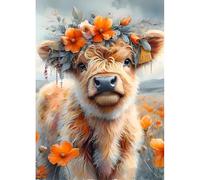 DPHERO DIY Highland Cow Diamond Painting Kits for Adults,5D Cow Diamond Art Kits for Beginners,Round Full Drill Flowers Diamond Painting Art,DIY Painting by Numbers Diamond Art Painting 12x16 inch