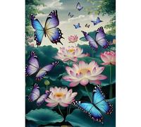 DPHERO DIY Lotus Diamond Painting Kits for Adults,5D Butterflies Diamond Art Kits for Beginners,Round Full Drill Flowers Diamond Painting Art,DIY Painting by Numbers Diamond Art Painting 12x16 inch
