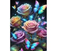 DPHERO DIY Roses Diamond Painting Kits for Adults,5D Butterflies Diamond Art Kits for Beginners,Round Full Drill Flowers Diamond Painting Art,DIY Painting by Numbers Diamond Art Painting 12x16 inch