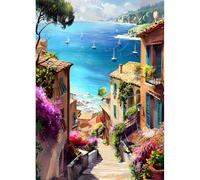 DPHERO DIY Sea View House Diamond Painting Kits for Adults,5D Flowers Diamond Art Kits for Beginners,Round Full Drill Boat Diamond Painting Art,DIY Painting by Numbers Diamond Art Painting 12x16 inch