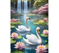 DPHERO DIY Swan Diamond Painting Kits for Adults,5D Waterfall Diamond Art Kits for Beginners,Round Full Drill Flowers Diamond Painting Art,DIY Painting by Numbers Diamond Art Painting 12x16 inch