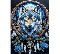 DPHERO Dreamcatcher Diamond Painting Kits for Beginners Adults,5D DIY Wolf Diamond Art Kits,Round Full Drill Blue Rose Gem Art Crafts,DIY Painting by Numbers for Home Wall Decor 12x16 inch