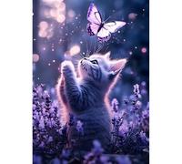 DPHERO Dreamy Kitten Diamond Painting Kits for Beginners Adults,5D DIY Butterfly Diamond Art Kits,Round Full Drill Fantasy Cat Gem Art Crafts,DIY Painting by Numbers for Home Wall Decor 12x16 inch