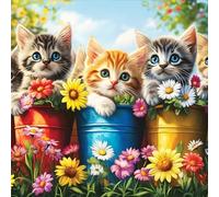 DPHERO Three Little Kittens Diamond Painting Kits for Beginners Adults,5D DIY Wildflowers Diamond Art Kits,Round Full Drill Cat Gem Art Crafts,DIY Painting by Numbers for Home Wall Decor 12x16 inch