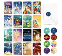 DPKOW 16 Christliche Weihnachtskarten mit Umschlag Aufklebern, Frohe Weihnachten Karten Set Grußkarten Klappkarten Blanko, Religiöse Weihnachtskarten Krippe Sprüche Christlich, Original Edel