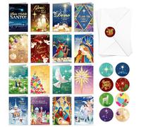 DPKOW 16 x Presepe Natale Biglietti Auguri con Buste Adesivi, Natività Presepe Biglietti Natalizio Gesù Cristo Italiano, Originale, Stella Guida, Luce Eterna