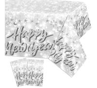 DPKOW 2 Tovaglia di Capodanno, Addobbi Decorazioni Capodanno 2026, Tovaglie di Buon Anno in Argento, Decorazione Tavola Festa di Capodanno 2026 Cotillon, Plastica Impermeabile Tovaglia Usa e Getta