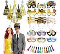 DPKOW 36 pezzi Kit Gadget Capodanno 2027 con Glitter Laser, Accessori Bomboniere per la Festa di Capodanno Occhiali Cappellini Cerchietti Maschera Trombette Buon Anno Foto Props Accessori