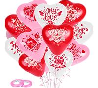 DPKOW 36pcs Amore Cuore Forma Palloncini per San Valentino Decorazioni Romantiche, 9 Stile Palloncini in Lattice per Matrimonio Anniversario Festa della Mamma Fidanzamento, Ti Amo Baciami XOXO My Love