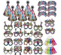 DPKOW 42 x Stile Neon Gadget Capodanno 2026, Cerchietti Capodanno Cappellini Occhiali Capodanno Trombette per Accessori Capodanno 2026 Fluo Colorato Capodanno Kit Cotillon Happy New Year 2026