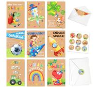 DPKOW 9 pezzi biglietti d'auguri per bambini, finalmente biglietti d'auguri per bambini, biglietti d'auguri per l'iscrizione a scuola, biglietti d'auguri per il ritorno a scuola