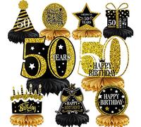 DPKOW 9 Pezzi Decorazione per 50° Compleanno Buon 50° Compleanno Centrotavola a Nido Ape Saluti a 50 Anni Topper da Tavolo a Nido Ape per Uomini e Donne Forniture per Feste Compleanno Quarant'anni
