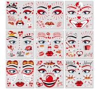 DPKOW 9 pezzi Kölle Alaaf Face Tattoos, Rosso Bianco Carnevale Tatuaggi Temporanei Kölle Accessori Colonia, Accessori Costume Carnevale