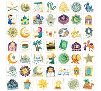 DPKOW 96pcs Eid Mubarak Tatuaggi Temporanei per Bambini Adulti, Islamici Art Corpo Tatuaggi Adesivi per Ramadan Eid Bomboniera Gadget, Stelle Lunari Tatuaggi, Moschea Hamsa Floreale Musulmano Perline