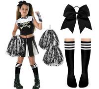 DPKOW Accessori per costume da cheerleader donna pon pon da cheerleader, fiocchi elastici per capelli, calze per donne e ragazze