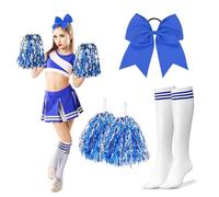 DPKOW Accessori per costume da cheerleader donna pon pon da cheerleader, fiocchi elastici per capelli, calze per donne e ragazze