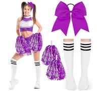 DPKOW Accessori per costume da cheerleader donna pon pon da cheerleader, fiocchi elastici per capelli, calze per donne e ragazze