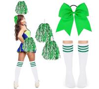 DPKOW Accessori per costume da cheerleader donna pon pon da cheerleader, fiocchi elastici per capelli, calze per donne e ragazze