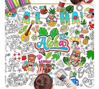 DPKOW Aloha Hawaiana Poster Carta da Colorare con Penne, 47 x 33 Pollici Tropicale Luau Tovaglia da Colorare per Bambini Artigianato Regalo di Compleanno, Tropicale Tiki Poster da Colorare Gigante