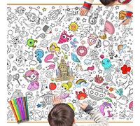 DPKOW Bambini Ragazze Poster da Colorare con Colori Penne, 118 x 84cm Gigante Carta Tovaglia da Colorare per Ragazze Artigianato Regali, Sirena Unicorno Principessa Animale Marino Pirata Caramella