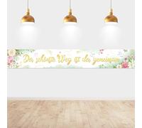 DPKOW Banner Hochzeit Deko Elegant, Hochzeit Garten Haus Wand Deko, Hochzeit Außen Absperrband Deko, Der schönste Weg ist der gemeinsam, 270 * 40 cm