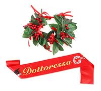 DPKOW Dottoressa Fascia Laurea Corona Alloro per Donna Dottoressa Laurea Festa Accessori Gadget Bomboniere, Simulazione Corona di Laurea Rosse Fascia Regalo Souvenir