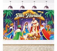 DPKOW Español Feliz Navidad Pancarta Decoración, Grande Navidad Reyes Magos Jesús Fondo Pancarta para Navidad Reyes Magos Interior Exterior Decoración, 185 * 110cm