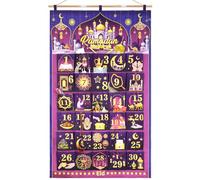 DPKOW Fai Da Te Calendario Ramadan, Stoffa Calendario Ramadan Vuoto da Riempire Appendere per Porta Muro, Riutilizzabile Decorazioni Calendario Ramadan con Sacchetto, Oro Viola