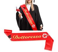 DPKOW Fascia Laurea Dottoressa Rossa Accessori Donna, Fusciacca Dottoressa Gadget Accessori Addobbi per Festa di Laurea Dottoressa, Laurea Cerimonia Bomboniere per Dottoressa