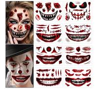 DPKOW Halloween Tatuaggi temporanei di zombie Tatuaggi per il viso di Halloween cicatrici della bocca Tatuaggi finti Donna Uomo Adulti, Halloween Costume Accessori per il trucco di Halloween, 6 fogli
