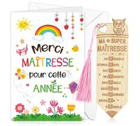 DPKOW Idee Cadeau Maitresse d'École Fin d'Année, Marque Page Maitresse Merci Carte pour Maîtresse Remerciement Cadeau Professeur Institutrice Maternelle, Super Maîtresse Merci pour Cette Annee
