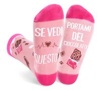 DPKOW Italian Calzini Donna Divertenti in Cotone, Regalo Donna Calze Simpatici Invernali, Regalo di Compleanno Natale San Valentino, Rosa Calzini Se vedi questo, portami del cioccolato.
