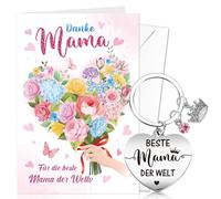 DPKOW Mama Geschenk Muttertagsgeschenk, Mama Karte mit Umschlag Schlüsselanhänger Mama Geburtstagsgeschenk Danke Beste Mama der Welt Geschenk Karte Mutter Mama Weihnachten Valentinstagsgeschenk