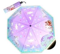 DPKOW Ombrello per Bambini Che Cambia Colore, Cavalli Ombrello con Inserti Riflettenti, Ombrelli Pieghevole, Ombrelli per Bambini per Zaini Scolastici, Regali per la Scuola per Ragazze, 98 cm