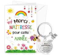 DPKOW Original Cadeau Merci Maitresse d'École Fin d'Année, Merci Maîtresse Carte avec Enveloppe Porte-Clés Maitresse Maternelle Cadeau Remerciement Institutrice, Merci pour Cette Annee
