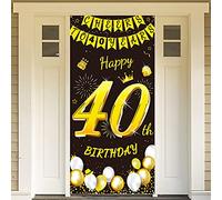DPKOW Oro Nero 40 Anni Compleanno Decorazione Donna Uomo, Oro Nero Porta Striscione per 40 Anni Compleanno Addobbi Decorazione per Porta Sfondo Parete Tavolo Giardino, 185 x 90cm