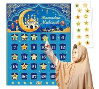 DPKOW Ramadan Calendario per Bambini Regali Giochi, Eid Avvento Calendario Manifesto per Musulmano, Conto alla Rovescia Decorazioni Ramadan Gadget, con Adesivi