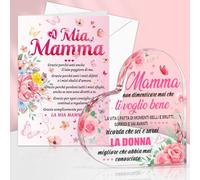 DPKOW Regali per Mamma, Biglietto Auguri Mamma Grazie Ti Voglio Bene Targa Acrilico per Mamma Natale Compleanno Regali Festa della Mamma Biglietto Targhe Cartelli Decorativi Mamma San Valentino
