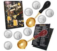 DPKOW Set per la Fusione dello Stagno e del Piombo di Capodanno, 18 Figurine in Stagno “Buon Anno 2026”, 2 cucchiai, Istruzioni, divinazione, Portafortuna di Capodanno, Regalo di Capodanno