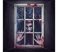 DPKOW Spaventoso Striscione Halloween Decorazioni per Porte Finestre Esterno Casa Stregata Halloween Inquietante Fantasma Donna Zombie Striscione per Sfondo Addobbi Orrore
