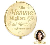 DPKOW Specchio Tascabile Regalo per la Mamma in Oro, Design a Doppio Specchio e Ingrandimento, Regalo per la Festa della Mamma e Compleanno