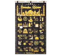 DPKOW Stoffa Calendario Ramadan, Fai da Te Calendario Ramadan Vuoto da Riempire per Regalo, Calendario Ramadan Decorazioni Appendere per Porta Muro, Riutilizzabile, Nero Oro