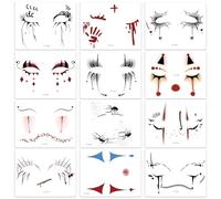 DPKOW Tatuaggi Halloween Viso, 12 Fogli Temporanei Ragnatela Pagliaccio, Accessori per il Trucco Donna Uomo Bambini, Adesivi Tattoo Finti